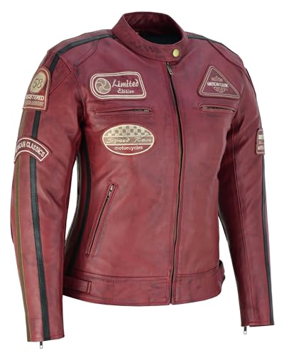 Bstarmoto Chaqueta de Moto de Cuero Para Mujer |Chaqueta de Touring | Motocicleta Con Protegida Suave Piel Proteccion Cuerpo Verano Invierno Moto Cross Rojo Vino (FR/ES, Letras, XL, Regular, Regular)