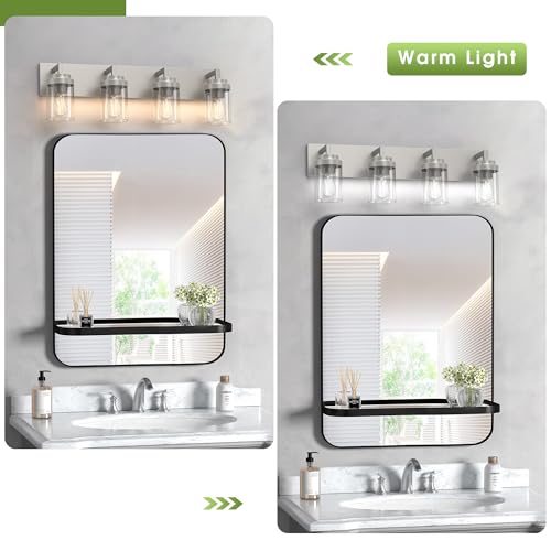 Image of Bathroom Lighting Fixtures, 4-Light Bathroom Vanity Lights Over Mirror, Brushed Nickel Vanity Light with Glass Shade, Modern Vanity Lighting Fixtures for Bathroom, Bedroom, Hallway