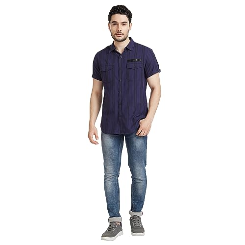 Image of Spykar Men's Slim Fit N /A Half Sleeve Striped Casual Shirts