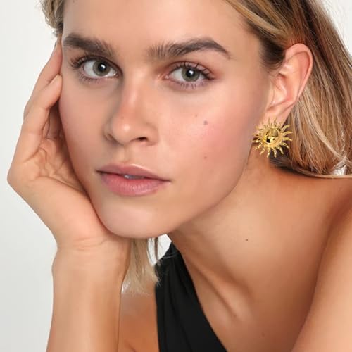 Gold Sun Stud Earrings Vintage Boho Statement Earrings for Women3
