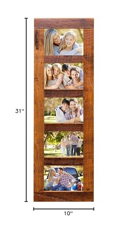 Image of Rustic Wooden Collage Picture Frame, Wood Multi Photo Holder for Wall, Horizontal and Vertical Display, Reclaimed Barnwood, 5 Openings each 5x7