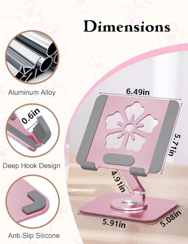 Image of Rotating Tablet Stand for Desk, Aluminum Office Desk Accessories for Women Moms iPad Gifts Home Office Portable Monitor Stand for iPad, Compatible with iPad Pro, Air, Mini, Kindle, 4-12.9 inch,Pink
