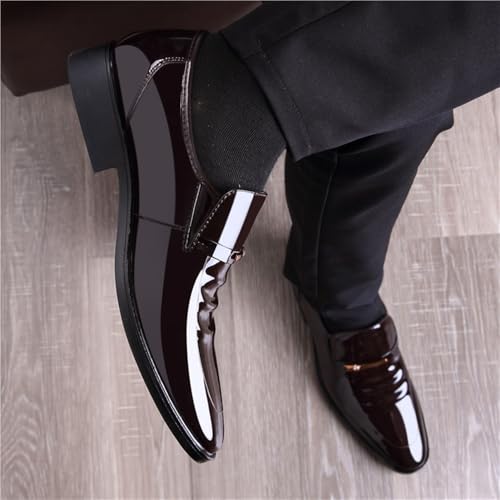 Men's Spring Dress Shoes Business Formal Glossy Leather Pointed Toe Wedding Shoes for Groom Wide Width Available3