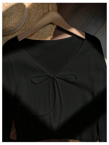 Image of SHENHE Women's Tie Front Long Sleeve Crop Rib Knit Cardigan Lightweight Sweaters Shrug Spring Top