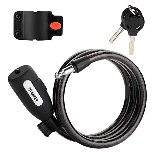 Titanker Bike Lock, 6-Feet Bike Locks Cable Lock Coiled Secure Keys Bike Cable