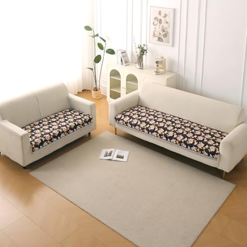 Image of HOKIPO 'Florentina Series' Premium Holland Velvet 5 Seater Sofa Cover Mat in 3+2 Configuration with Foam Filling for Extra Softness, Anti-Slip Backing, Camellia Brown (IN-881+879-V2)