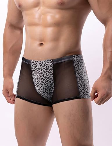 Men's Sexy Boxer Briefs Soft Cheeky Bikini Bulge Pouch Panties Leopard Print Trunks Underwear Shorts Pants4