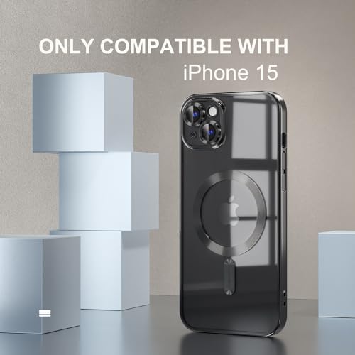 Image of Misea Magnetic for iPhone 15 Case Compatible with MagSafe Black | [Never Yellowing] [Military Drop Protection] Full Camera Lens Protector Plating Soft Clear Phone Case for Women, Black