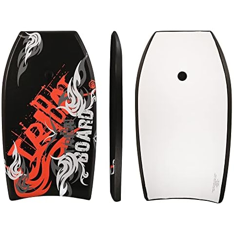 Nalu Bodyboard with Leash 33" Body Board with Crescent Tail and XPE Core Black Cover
