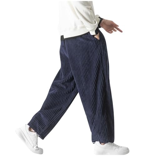 Finelylove Baggy Corduroy Pants Men Vintage Loose Fit Wide Leg Sweatpants Elastic Waist Long Trousers Heavyweight3