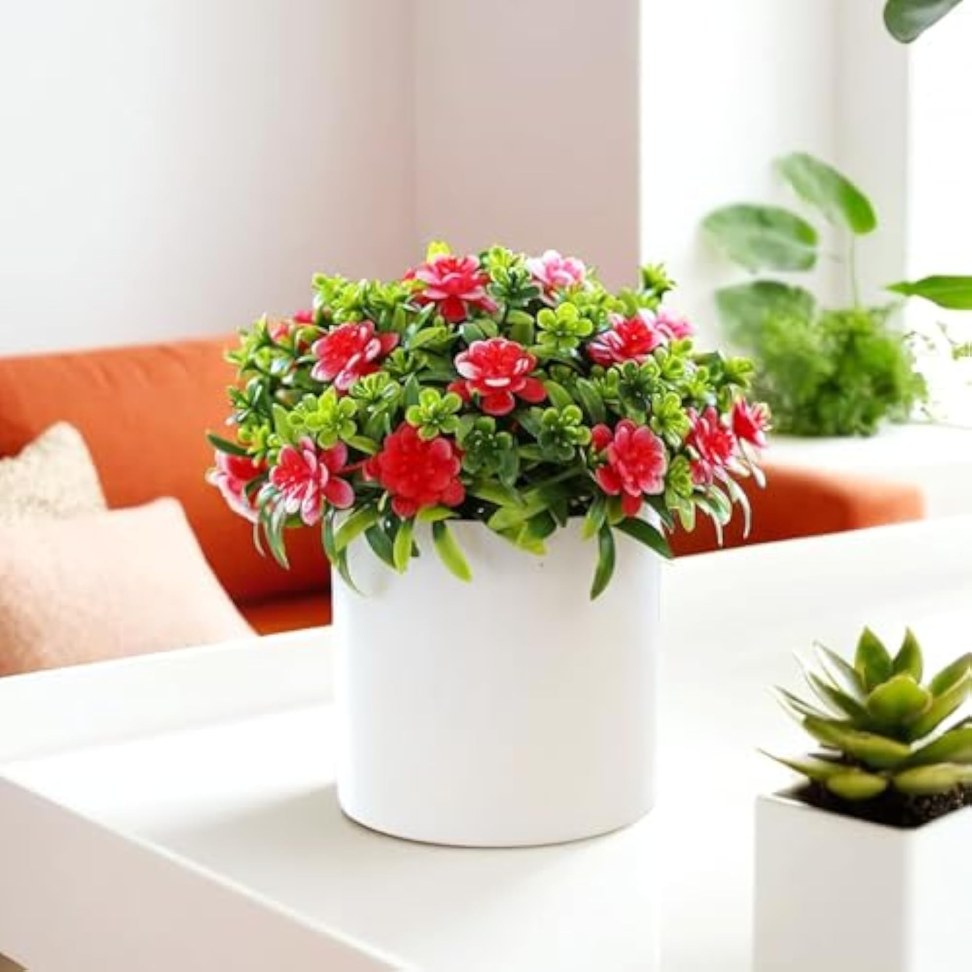 Artificial Plants with Pot, Small Red Flowers