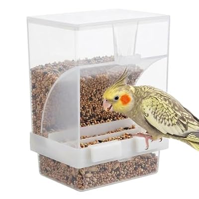 Hypeety Automatic Bird Feeder No Mess Pet Feeder Seed Food Container Perch Cage Accessories for Budgerigar Canary Cockatiel Finch Parakeet