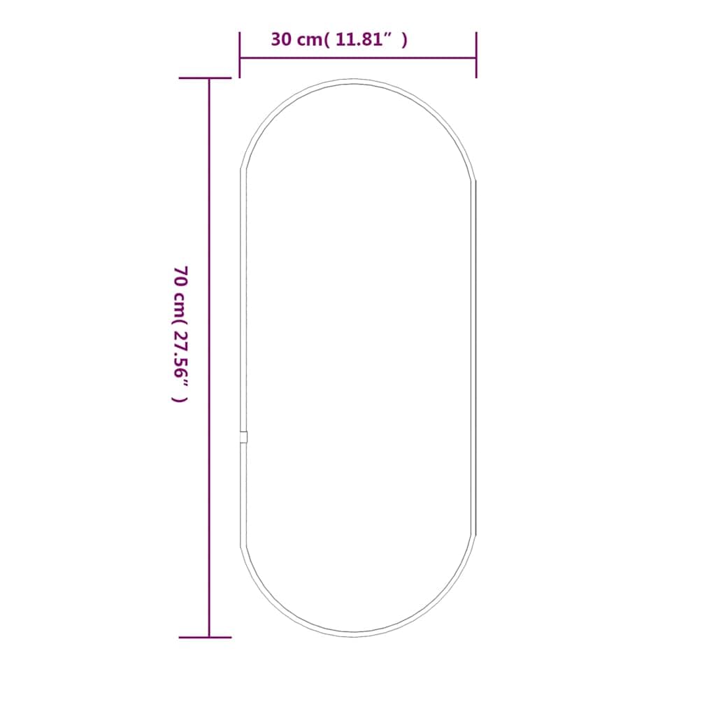Espejo de pared ovalado, plata, 70 x 30 cm, vidrio transparente con marco de PVC resistente, diseño moderno para baño, pasillo, área de maquillaje y dormitorio, espejo montado en la pared