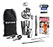 Zestaw 10-częściowy - Premium Cocktail Set [zwycięzca testu] shaker do koktajli z podwójną miarką, 2 x nalewak, tłuczek barowy, łyżka, 2 x słomka ze stali nierdzewnej, worek + e-book
