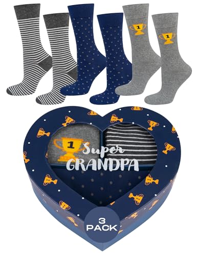 soxo Grand père Chaussettes Homme Idee Cadeau Drole Coton Cadeaux Haute Chaussette 40-45 Grandpa Heart 3 Paires