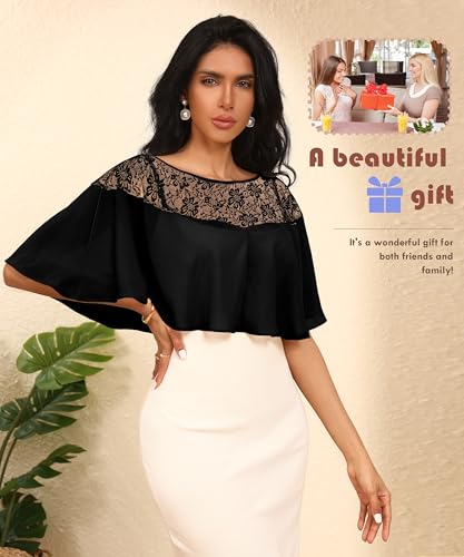 Chiffon Lace Shawl Wraps Women's Girls Cape Shrug for Evening Dress Wedding Capelet Cover Up3