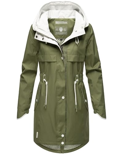 Navahoo Leichter Damen Übergangsmantel Langer Parka mit Kapuze Xankaa Dusty Olive Gr. L