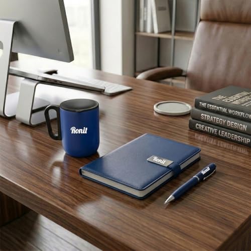 Image of Giftana 3 in 1 Personalized Diary with Pen, Coffee Tumbler Gift Set for Employee (blue 1)