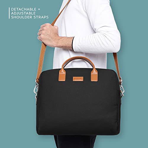 Image of AirCase Office Canvas Sling Messenger Bag fits upto 15.6 inch Laptop /Macbook, PU Leather Handles, Detachable Shoulder Strap, Easy to Clean, for Office /Travel, Men & Women - 6 month Warranty