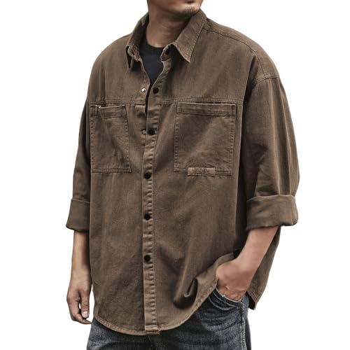 Camiseta para hombre, talla grande, manga larga, botón, transpirable, verano, color liso, camisa de flores, vacaciones, cuello de solapa ajustada, camiseta de ropa, ropa barata, marrón, 4XL