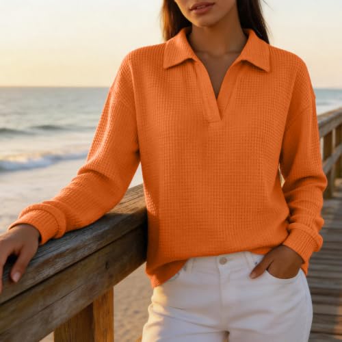 Long Sleeve T Shirts for Women Waffle Knit Lightwieght Tunic Vintage Tees - image 3