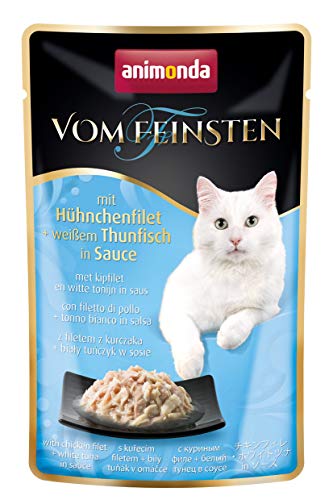 Animonda Vom Feinsten Adult, Nassfutter für ausgewachsene Katzen Von 1-6 Jahren, mit Hühnchenfilet + weißem Thunfisch in Sauce, im Frischebeutel, 18er Pack (18 x 50 g)