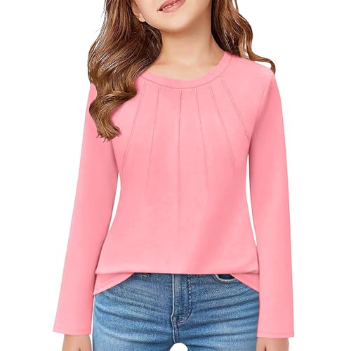 Girls Long Sleeve Pleated T Shirts Kids Crewneck Fall Winter Tops Basic Tees 7-13 Years3