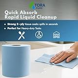 Blue Roll x 6, Kitchen Roll, Blue Centrefeed Paper Tissue Rolls, 2-Ply Embossed, High-Absorbency Hand Towel & Cleaning Rolls for Kitchen, Catering, Washrooms & Commercial Use - TORA PURE - Image 2