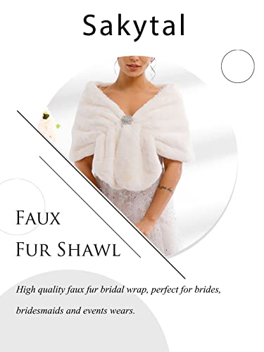 Women's Wedding Faux Fur Shawl Bride Fur Wraps Evening Dresses Faux Stole for Bridal4