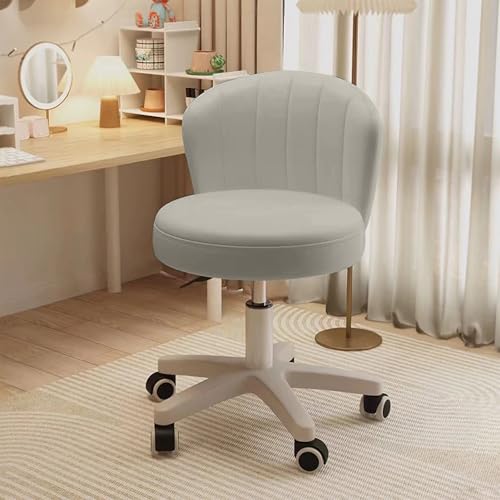 Image of Small Desk Chair Round Rolling Chair with Back PU Leather Height Adjustable Swivel Vanity Work Computer Stool Chair for Home Office Bedroom, Set of 2