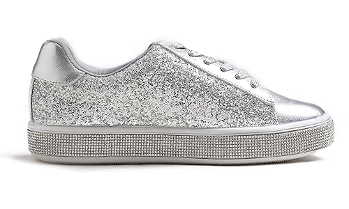 Image of FEVERSOLE Women's Fashion Sparkle Platform Rhinestone Party Holiday Wedding Sneakers