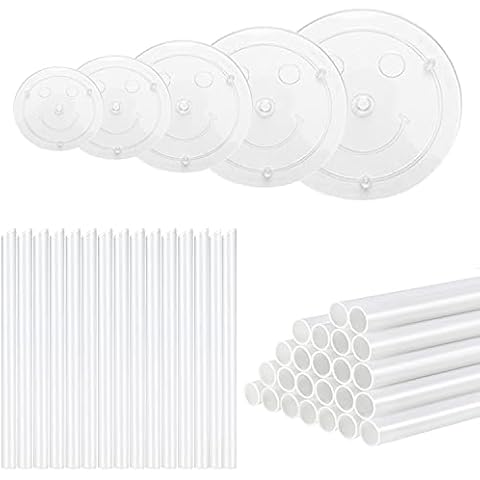 KISEER 5 Pieces Cake Separator Plates Stands with 24 Pieces Plastic Cake Dowels Rods and 15 Pieces Clear Cake Sticks Support Stacking for 4 6 8 10 12 Inch Tiered Cakes Cover