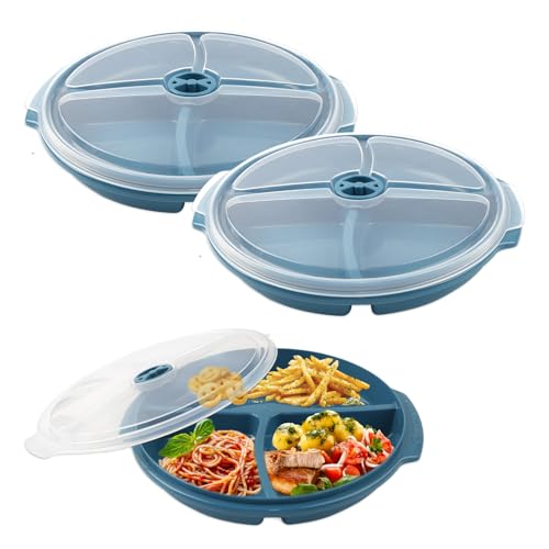 Luckwaii Platos para microondas, 3 unidades, platos de microondas con tapa, multicuenco con 3 compartimentos, platos de plástico, bentobox, utensilios para calentar comidas por separado