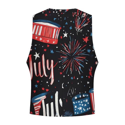 4th Of July U.S.A. Celebration Casual Suit Vest for Men Formal Business Dress Regular Fit Waistcoat Tuxedo4