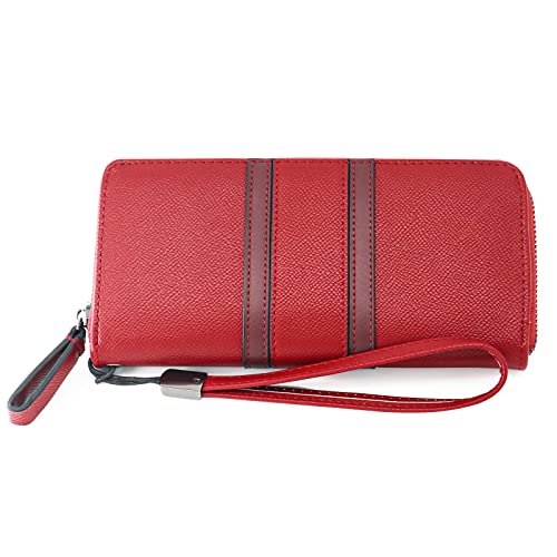 Large Capacity Wristlet Wallets for Women Zipper Wallets for Women Long Checkbook Clutch Ladies Wallets Vegan Leather with Wrist Strap (Red)4