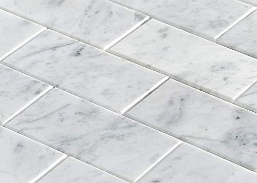 Simple Tile - 6 Sheets Diy Peel And Stick Genuine Marble Mosaic Tile For Kitchen And Bathroom Backsplash, Carrara White 2"X4" Big Brick Deep Belveled, 12"X12"X1/4", Polished (Box Of 6 Sheets) #TOP2