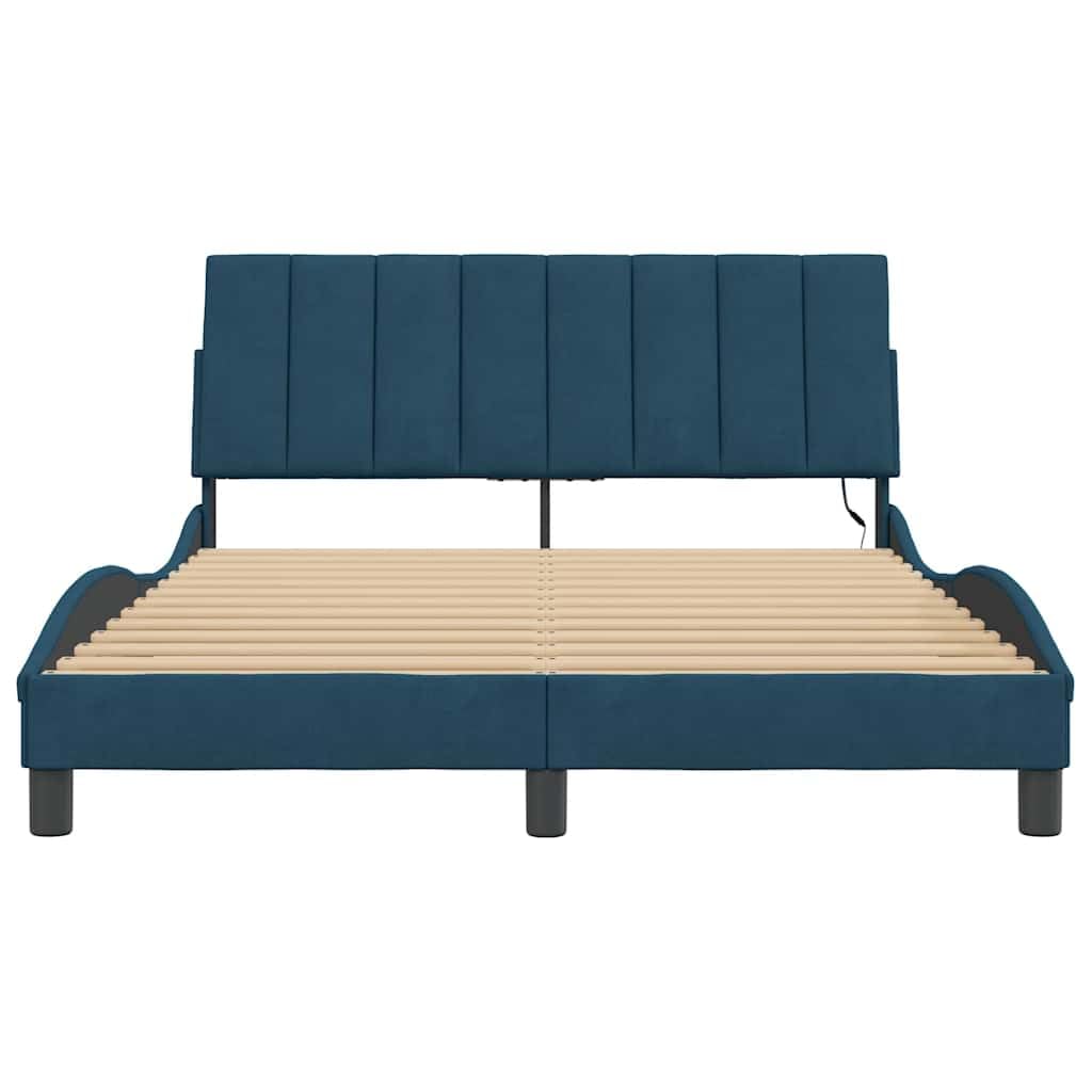 vidaXL Giroletto con LED Senza Materasso Hanko Blu 140x190 cm in Velluto, giroletto con LED, Telaio Letto, Rete Letto, Struttura Letto, Base Letto, Letto
