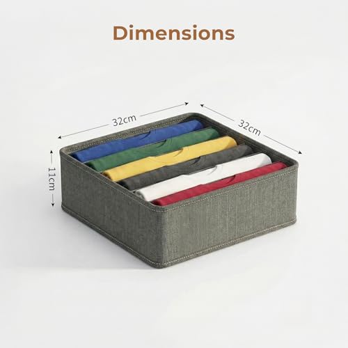 Image of HomeEssentials 6-Compartment Foldable Closet Organizer, Grey - Drawer Storage Box for Socks, Ties & Scarves, Space-Saving Wardrobe Divider for Neat and Organized Clothing Storage