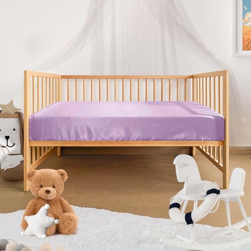Image of Pro Goleem Satin Soft Crib Sheet Great for Baby with Sensitive Hair Silky Baby Sheet Lavender Unisex 52''x28''x8'' Fitted Cover