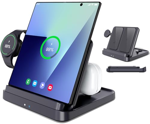 voppton for Samsung Galaxy Z Fold 7 6 5 4 Wireless Charger Station, Foldable 3 in 1 Wireless Charging Stand for Z Flip7 S25 Ultra/Galaxy Watch/Galaxy Buds, Charger Stand Dock for Travel