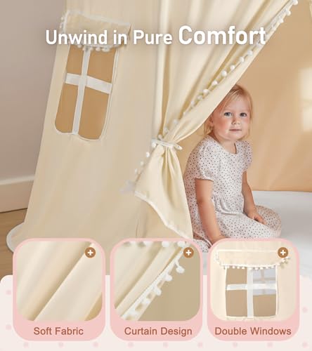 Play Tent, Large Playhouse Kids Castle Play Tents with Carry Bag, Indoor Outdoor Game Tent, Portable Children Yurt Tents, Birthday Gift for Boys & Girls, 47''x45'', Cream - Image 3