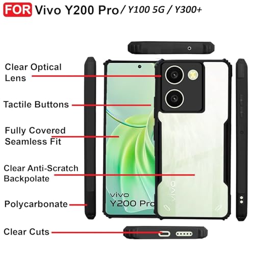 Image of Bintage Back Cover Clear E agle Smoke Case Compatible Model for Vivo V2401 / Y200Pro 5G | Raised Edges I paky |Imported Flexible TPU Bumper Scratch & Camera Protection - Black