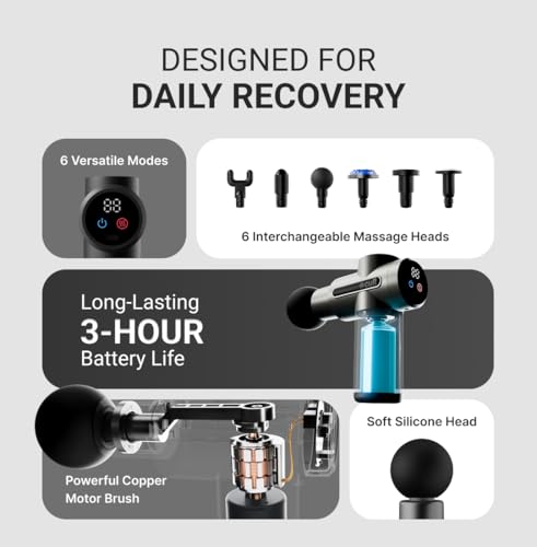 Image of CULT Impact X, Full Body Gun Massager With Hot And Cold Therapy, 3000Mah Battery, 6 Interchangeable Heads, 6 Speed Levels, Carry Pouch., Black
