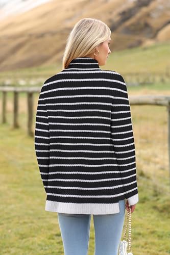 Zeagoo Womens Turtleneck Sweater Fall Fashion 2025 Long Sleeve Chunky Knitted Pullover Color Block Trendy Jumper Top3