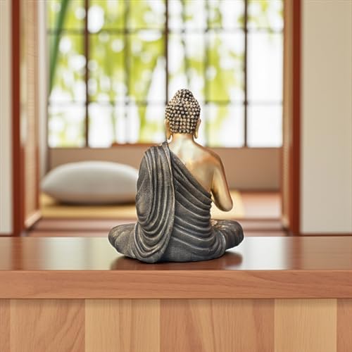Image of 2 Feet Buddha Statue for Home Decor, Garden and Gifting, Big Size, Made of Resin, Premium Luxury Decoration Showpiece, Vastu Feng Shui for Good Luck, Happiness (Metallic Grey & Golden)