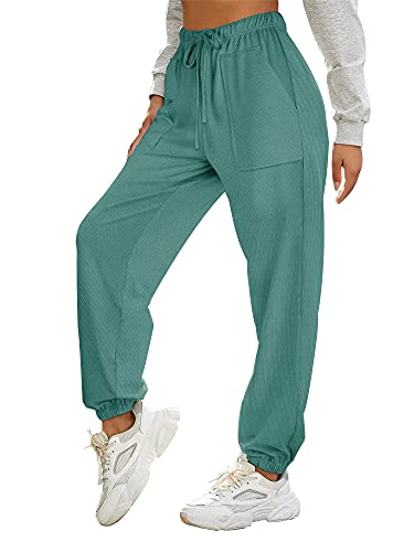 Sieanear Womens Sweatpants Plus Size Casual Elastic Waist Trouser Woaded Blue 2XL