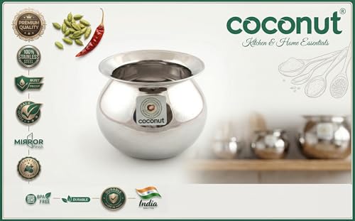 Image of Coconut Stainless Steel Heavy Gauge Pongal Pot | Gundu Balloon Handi | Multipurpose Steel Cooking Vessel | Rust Resistant, Durable Kitchen Pot for Daily & Festival Use (4000ml)