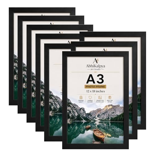 Image of AbhiKalpya Art Studio 12 inchx18 inch Inch Photo Frame A3 Size Frame For Wall Artwork /Painting (Black) (Set of 8) Premium*