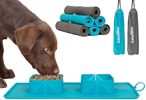 EasyPets 'RollaBowl' Travel Portable Roll Up Double Dog Bowls and Pet Feeding Mat for Home, Walks or Camping. For Cats and Dogs.
