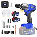 Lucn Impact Wrench Electric Cordless Driver 1/2" Worklight Car Repair Wheel Nut Gun, 420Nm, 3200RMP, 2 x 6.0Ah Li-ion Battery, 4 Sockets and 12 Drill Bits